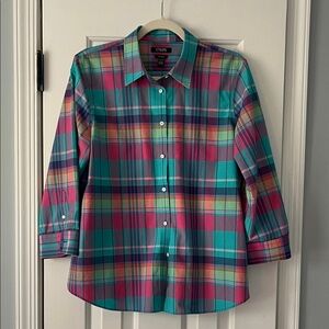 Chaps Teal & Fuchsia Plaid Button-Front Shirt XLP
